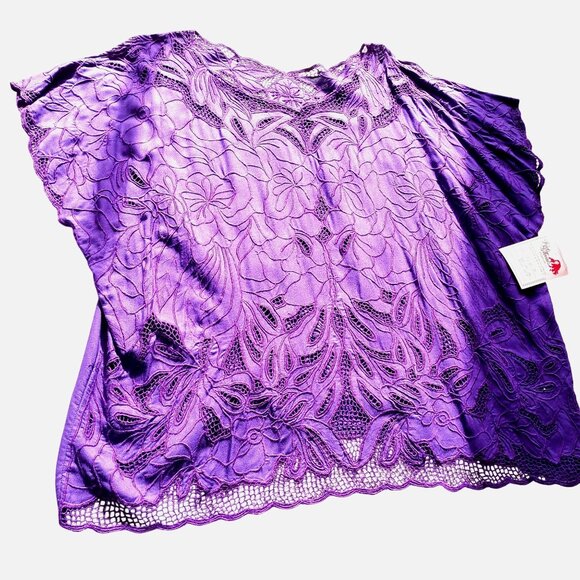 Red Threads Women 1X Purple Kimono 3 Piece Skirt Set Embroidered Vintage NOS - Picture 4 of 16